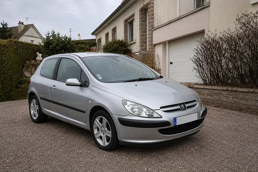 Voiture d’occasion en bon état garée devant un pavillon